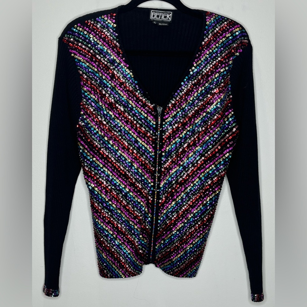 Black Sequin V-Neck Sweater